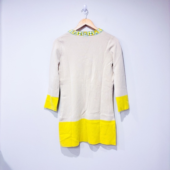 BCBGMAXAZRIA Two-Tone Beige & Yellow Beaded Trim Tunic Top | X-Small * - Picture 12 of 12